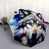 1 Stück Blauäugiger Wolf Vollautomatischer Faltbarer Tragbarer Regenschirm, 8 Eisenstäbe, Dreifach faltbares Design, Geeignet für Alle Jahreszeiten, Geeignet für den Außenbereich