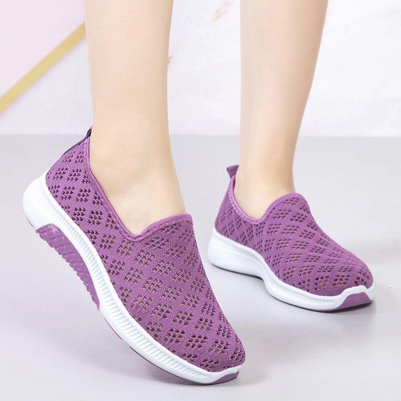 Old Beijing cloth shoes, women's mesh breathable casual shoes, soft-soled anti-slip mesh shoes, flat-soled one-foot mom shoes