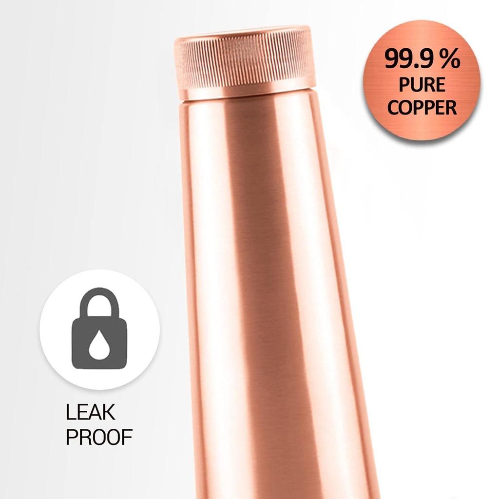 Copper Delight 1000 Bottle, 915 ml, Lacquer Coating, Curved bottle,100% Pure Copper, BPA Free, Leak Proof, Office Bottle, Boosts Immunity