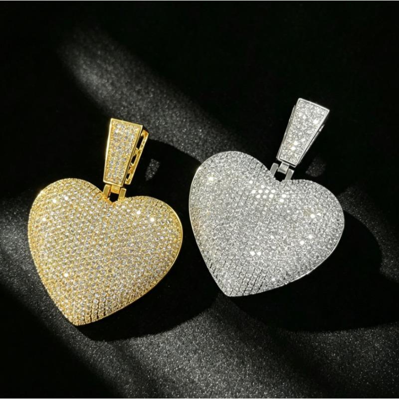 European and American Popular Copper Inlaid Zircon Full Diamond Heart Pendant, Hip-hop Trendy Brand Personalized Versatile Necklace