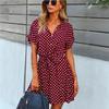 Dresses Office Lady Boho Dot Pattern Women Clothing Black Viscose Bow-Knot Outfits Loose Soft Casual Dress