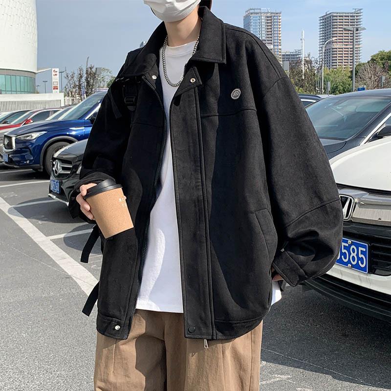 Spring and autumn deerskin velvet jacket men's solid color versatile trendy brand casual ruffian handsome trendy youth locomotive sports jacket