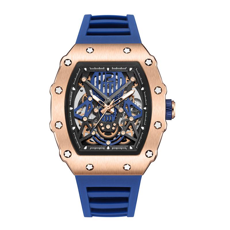 Moderne Ruimas Marke Automatische Uhr Für Männer Sport Silikon Wasserdicht Mechanische Armbanduhr Mit Silikonarmband Tonneau Zifferblatt