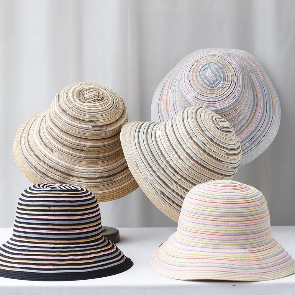Hat Women's Summer Foldable Sun Hat Rainbow Striped Cloth Hat Sun Protection Beach Hat Vacation Idyllic Bucket Hat
