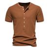 Cotton Solid Color Men's T-shirt Casual Short Sleeve Waffle Henley T-Shirt for Men New Summer Designer Tops Tee Male