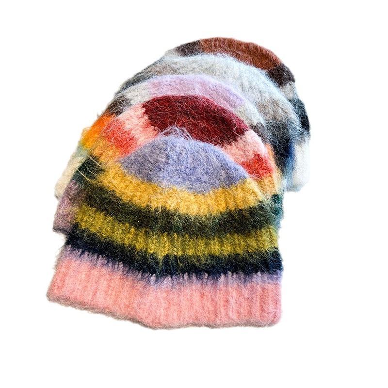 Neue Dopamin-Farbige Plüschmütze für Damen im Herbst und Winter Verdickte Warme Fischerhut Ohrenschutz Gestrickte Wollmütze