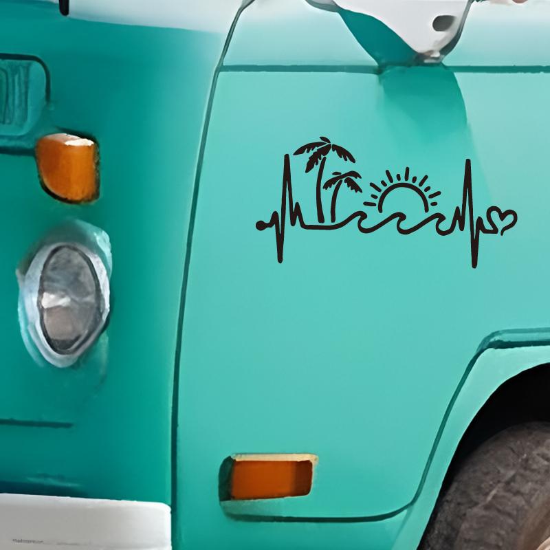 Palm Trees Waves Sunny Beach Comic Strip Creative&funny Stickers for Cartoon Fans&lover,high Quality for Car Trucks Motorcycles