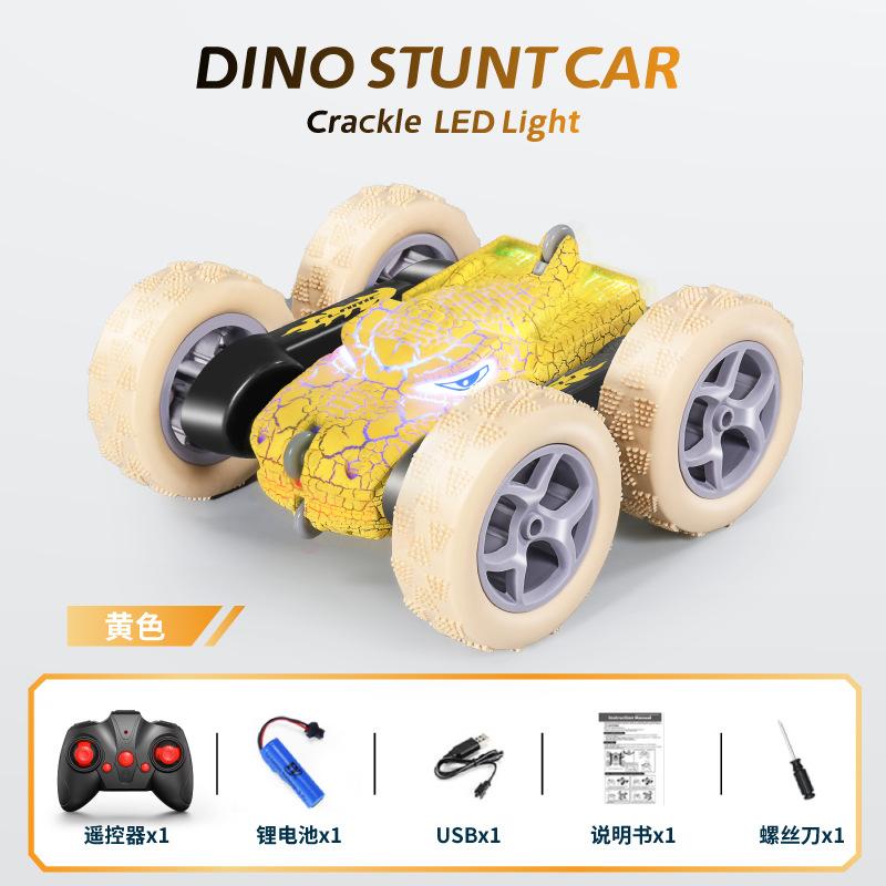 Dinosaur Colorful Lights Double-Sided Stunt Car With Crack Tumbling Arm Children'S Remote Control Toy Car Rc
