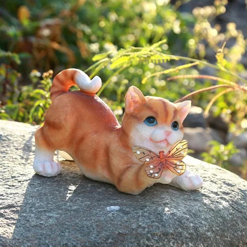 Solar Garden Lawn Animal Sculpture Luminous Resin Yard Cat Art Statue Ornaments Handicraft Home Decor for Room Office Study LS