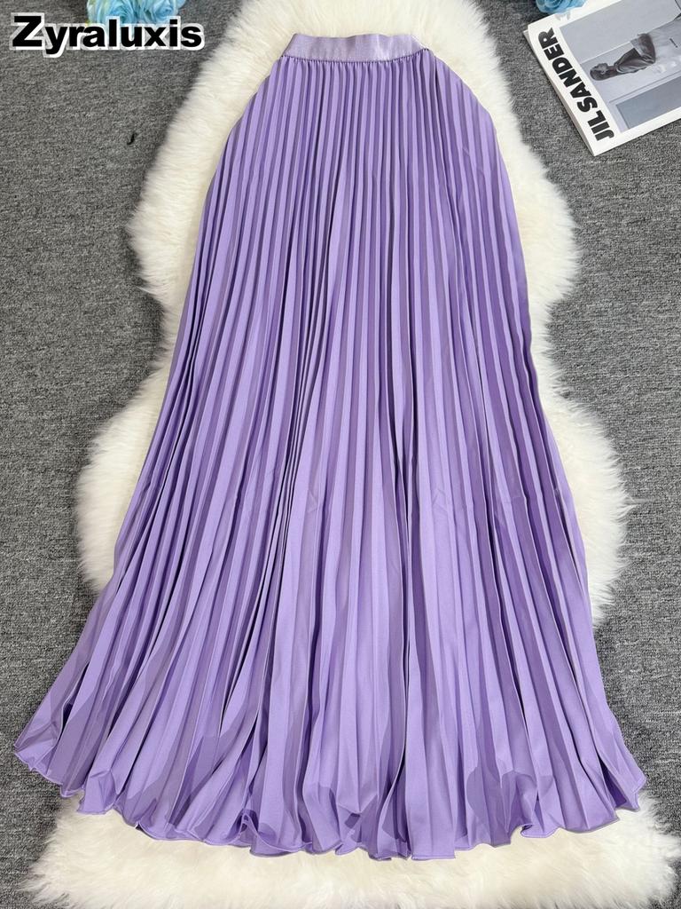 Wavy Edge Pleated Skirt High Waist Slimming Office Wear Versatile Long Dress for Women