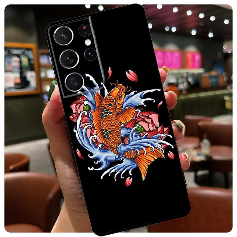 Tattoo Japanese Koi Dragon Wave Phone Case For Samsung Galaxy S25 Ultra S21 S22 S23 S24 Ultra S9 S10 Plus S24 S25 FE Cover