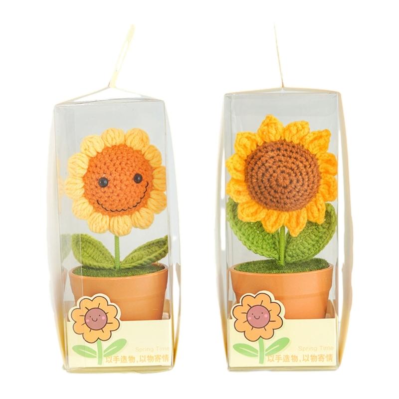 Crochet Woven Flowers Potted Plant Ornament Playful Touch Long Lasting Display for Gifting Decorating Living Room