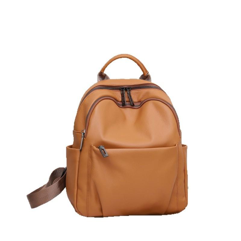 Genuine Leather Backpack Women Head Layer Cowhide Naturally Falls Fashionable Schoolbag Soft Large-capacity
