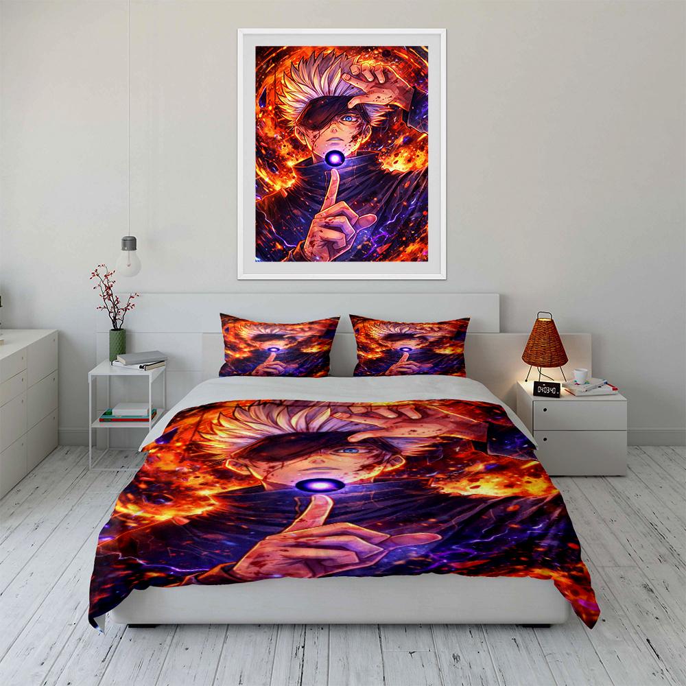 Anime Character Fiery Design Bedding Set Bedding set (1 duvet cover, 2 pillowcases, duvet not included)