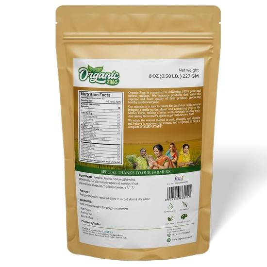 Organic Zing Presents Triphala Powder - Sundried Amla, Bibhitaki and Haritaki Fruits | Vegan | Preservative Free - 227g (Pack of 3)