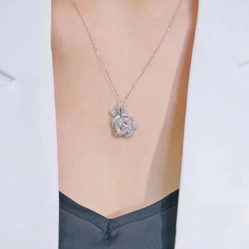 Xiancan 2023 S925 Silver Camellia Pendant Necklace: Women's Fashionable, Versatile European & American Style.