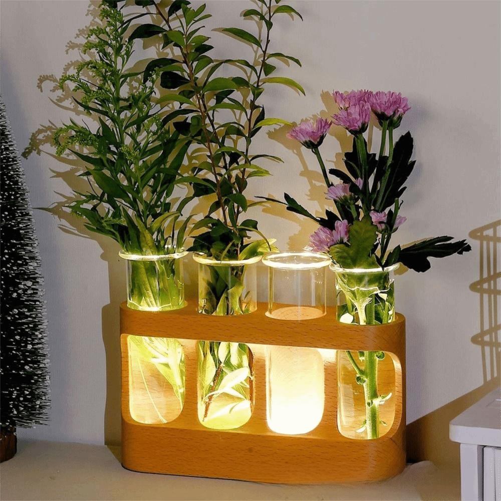 With Wood Stand Plant Propagation Station 3 Color Light Adjustable Transparent Propagation Tube Flower Arrangement 4 Tube Vases