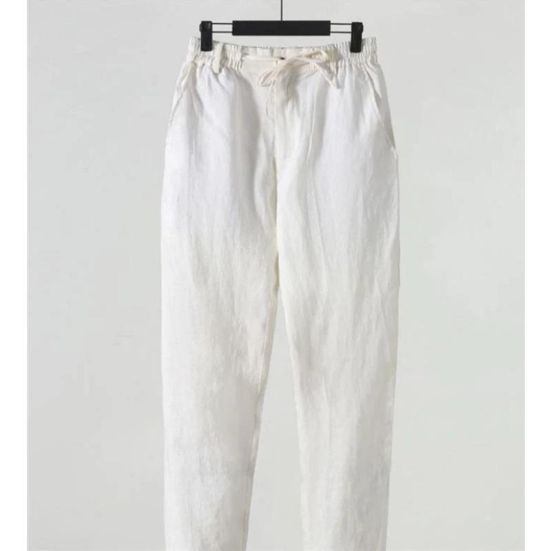 Einfarbige Leinenhose Herren Locker Leinen Freizeit Hose Frühling Sommer Zuhause Gerade Weich Bequem Hose