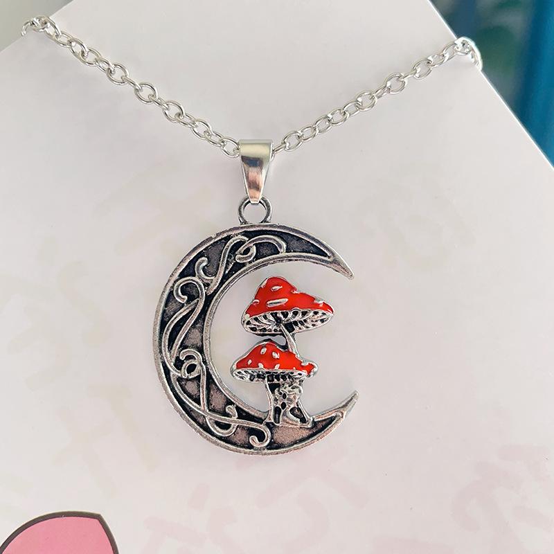 European and American Fashionable and Unique Moon Cute Little Girl Red Mushroom Pendant Necklace