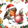 Cute Bird Holiday Patterns Christmas Window Cling, Static Sticker with Santa Hat And Bauble, Decals Waterproof UV-Resistant Glass Decal for