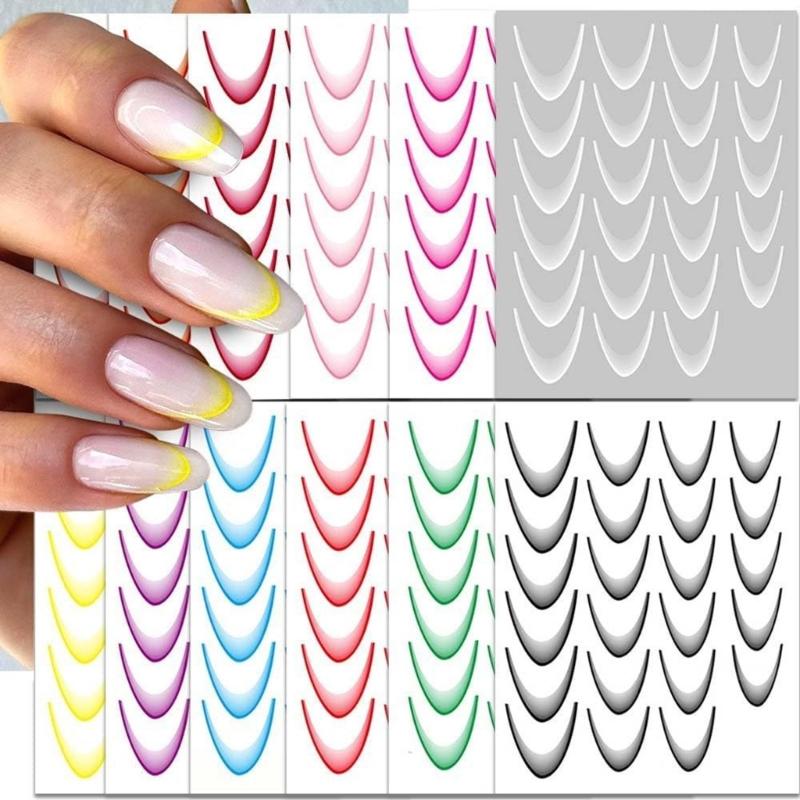 12 Sheets Self-Adhesive Nail Decals French Tip Nail Stickers Nails Art Decorations French Line Nails Art Stickers