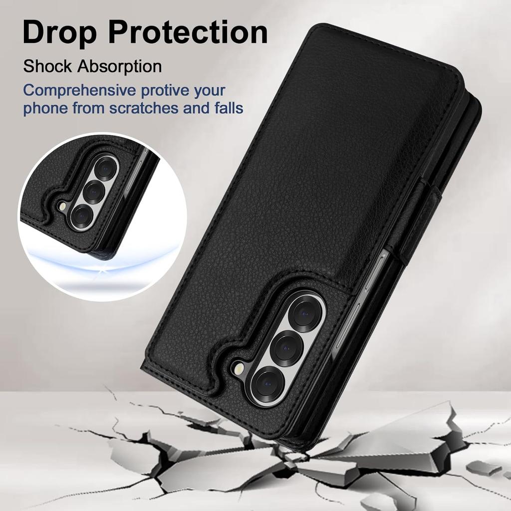 Vofolen for Samsung Galaxy Z Fold 6 Case with Card Holder & S Pen Holder, PU Leather Flip Case with Magnetic Clasp Kickstand Heavy Duty Rugged Wallet