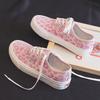 Fashion Ladies Canvas Shoes 2025 Pink Leopard Print Vulcanized Shoes Ladies Flat Shoes Leopard Print Semi Drag Flat Shoes
