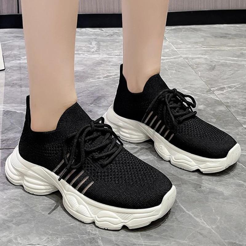 Fashion Casual Solid Thick Platform Sneakers for Women Spring 2025 Autumn Breathable Mesh Sports Shoes Woman Outdoor Lace Up Mujer