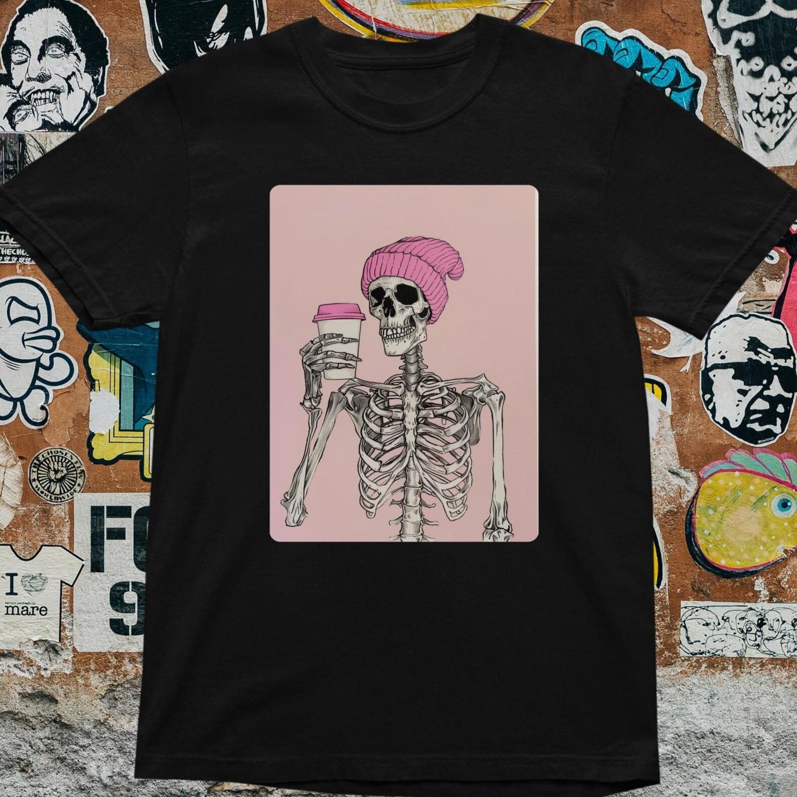 Funny Skeleton Coffee T-Shirt: Goth Graphic Tee Gift S