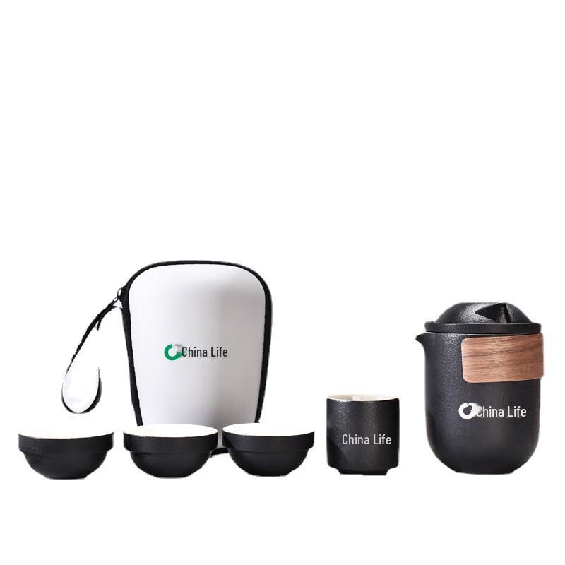 Portable Black Pottery Travel Tea Set (1 Pot, 4 Cups)