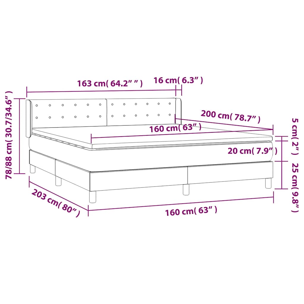 Box Spring Bed with Mattress Black 160x200 cm Velvet