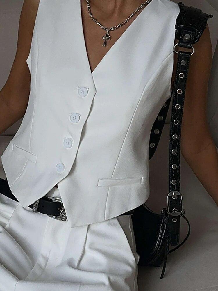 Women Suits Shorts Sets V-neck Single Breasted Casual Vest Set Woman 2 Piece Suit Straight High Waist Pant Ladies Office Oufits