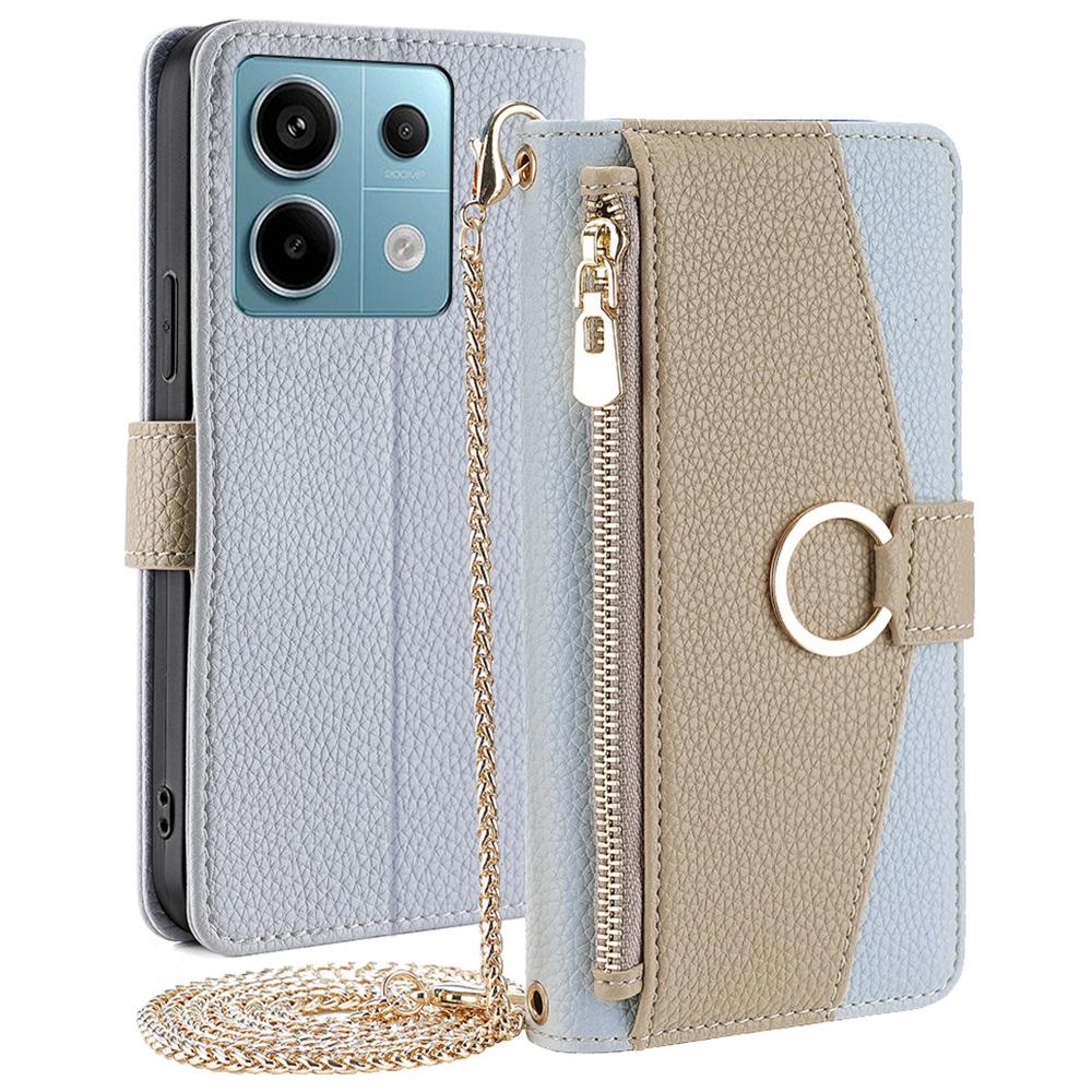 

Crossbody Case for Xiaomi Redmi Note 13 Pro 5G/Poco X6 5G Zipper Pocket Phone Cover with Makeup Mirror Blue