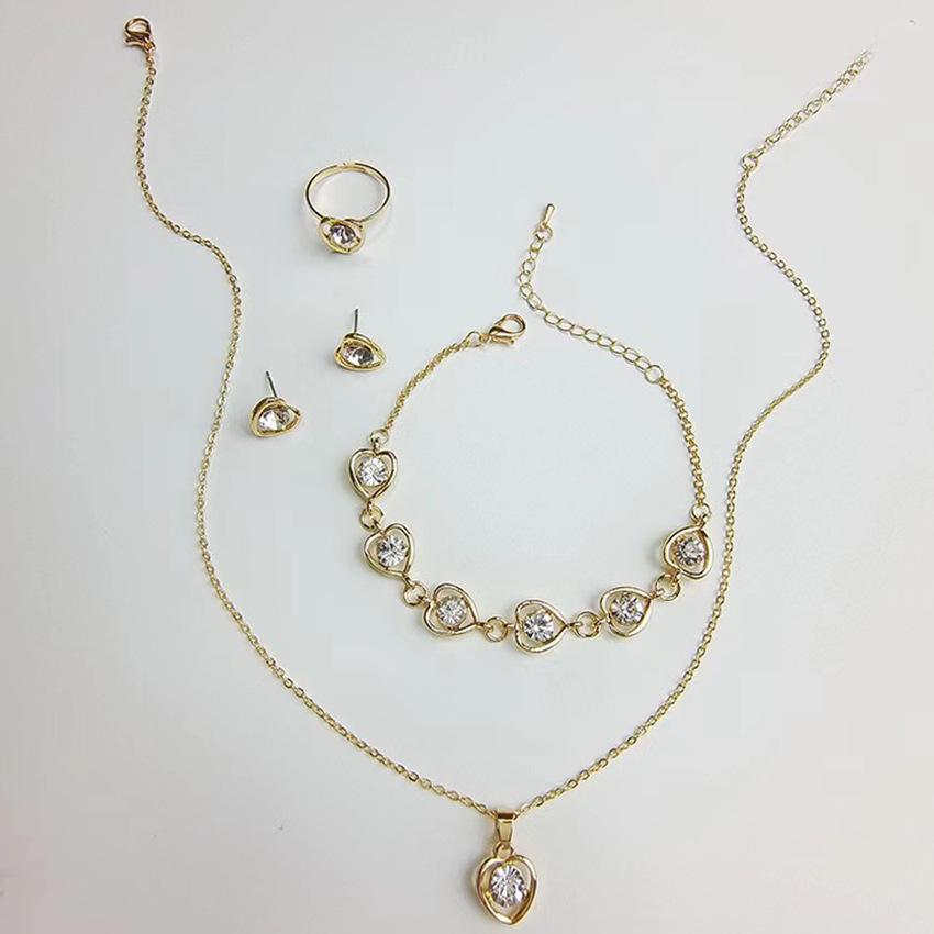 Chic Rhinestone Zircon Jewelry Set: Necklace, Earrings, Ring & Watch for Women