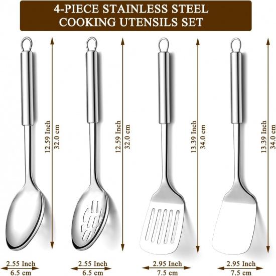 Homquen Kitchen Utensils Set 4pcs, Stainless Steel Cooking Utensils Set, Kitchen Tools Spatulas Set, Cooking Spoons, Home Essentials Kitchen Gadgets