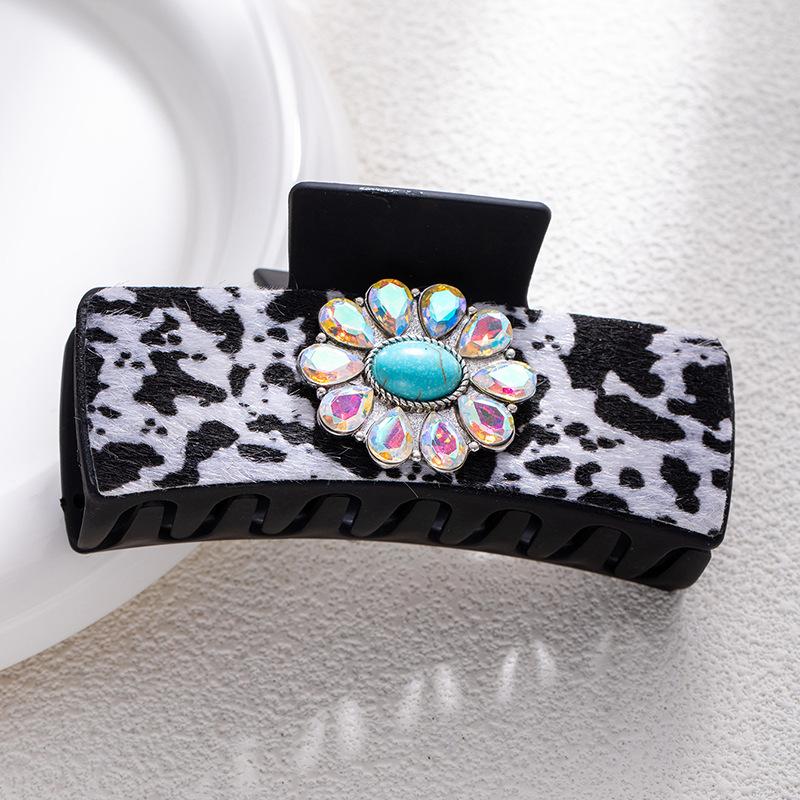 Bohemian Ethnic Style Turquoise Grab Clip Western Style Hairpin Retro Leopard Print Sequined Leather Fashion Disc Hairpin