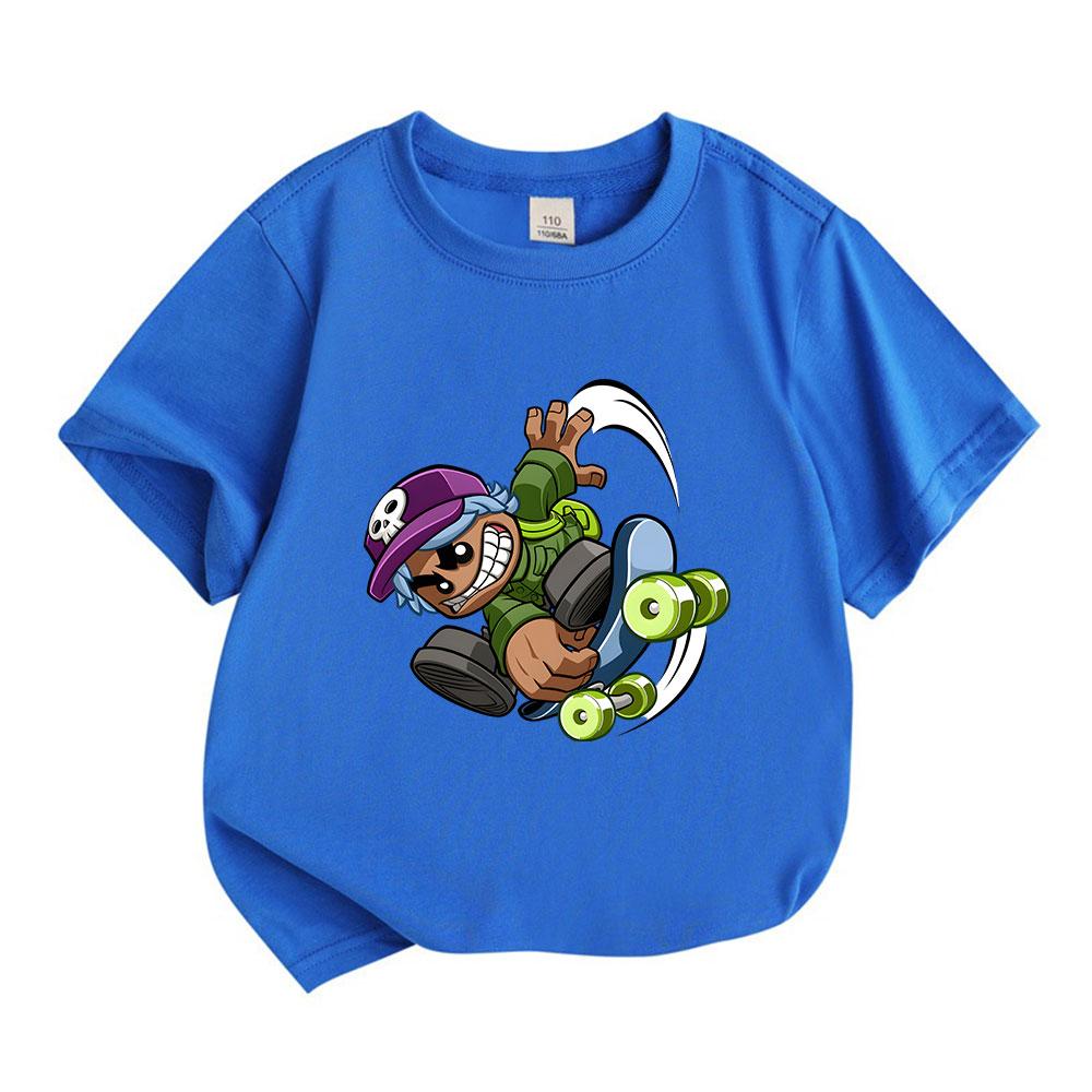 Kids Boys Girls Crew Neck Short Sleeve 100% Cotton T-shirt, Cool Cartoon Skateboard Skater Print Casual Tees, Comfortable Lightweight Tops for Daily O