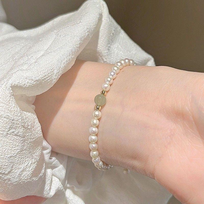 Trendy Pearl Imitation Jade Bracelets Chinese Style Luck Gold Medal Pendant Beaded Bracelet for Women  Jewelry Gift
