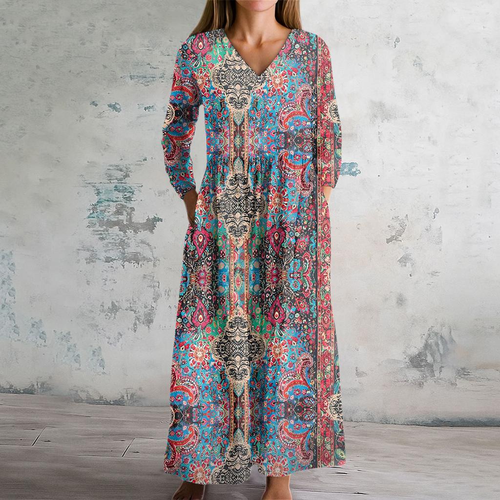 Women's Fashion Dress Spring V-neck Long Sleeve Dress