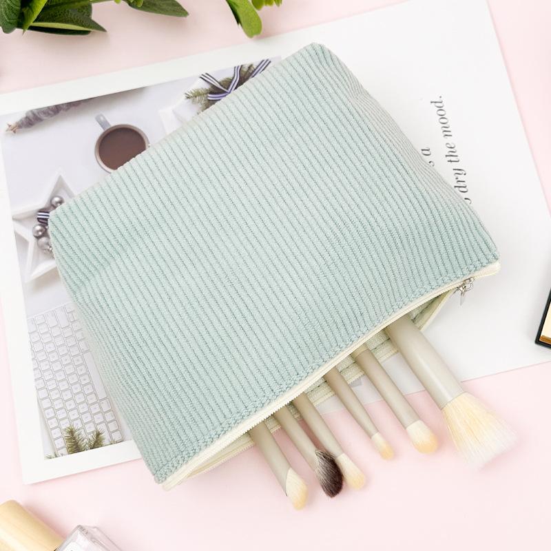 Corduroy Dumpling Makeup Bag with Multiple Compartments, Portable Travel Cosmetic Organizer for Brushes & Toiletries