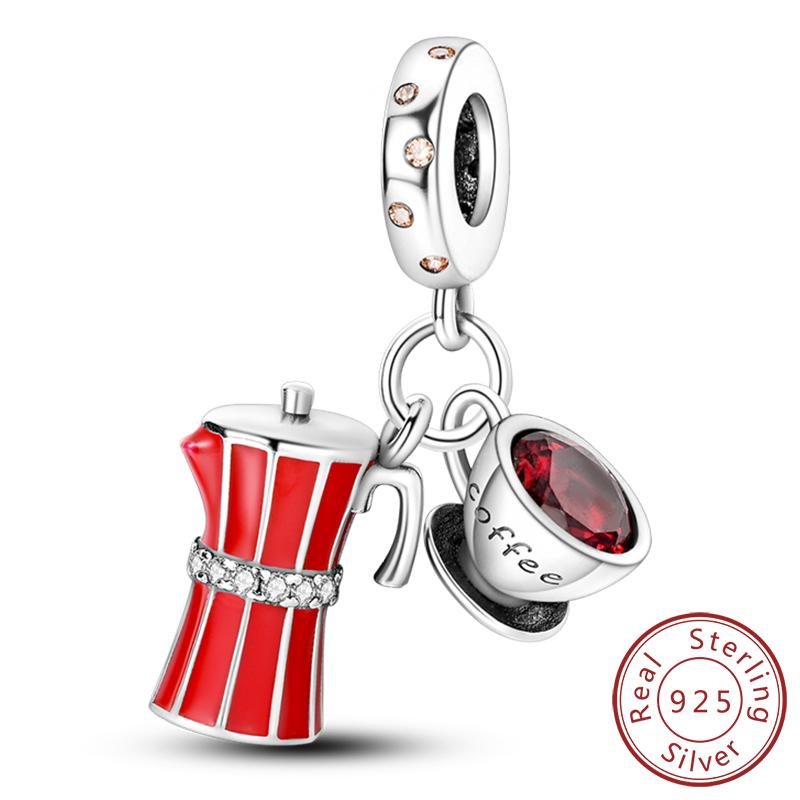 Fit Original Copper Charms Beads Wine Glass Coffee Cup Charms Pendant For Women Bracelet Charms Diy Jewelry Gift