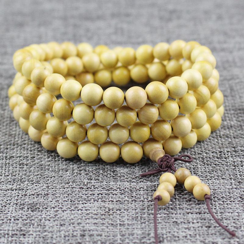 Boxwood Handcrafted Bracelet: 108 Beads, 8MM Wooden Prayer Beads for Men and Women