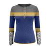 Women Fashion Patchwork Printing Lace Long Sleeve Casual Button Pullover Sweatshirt Top