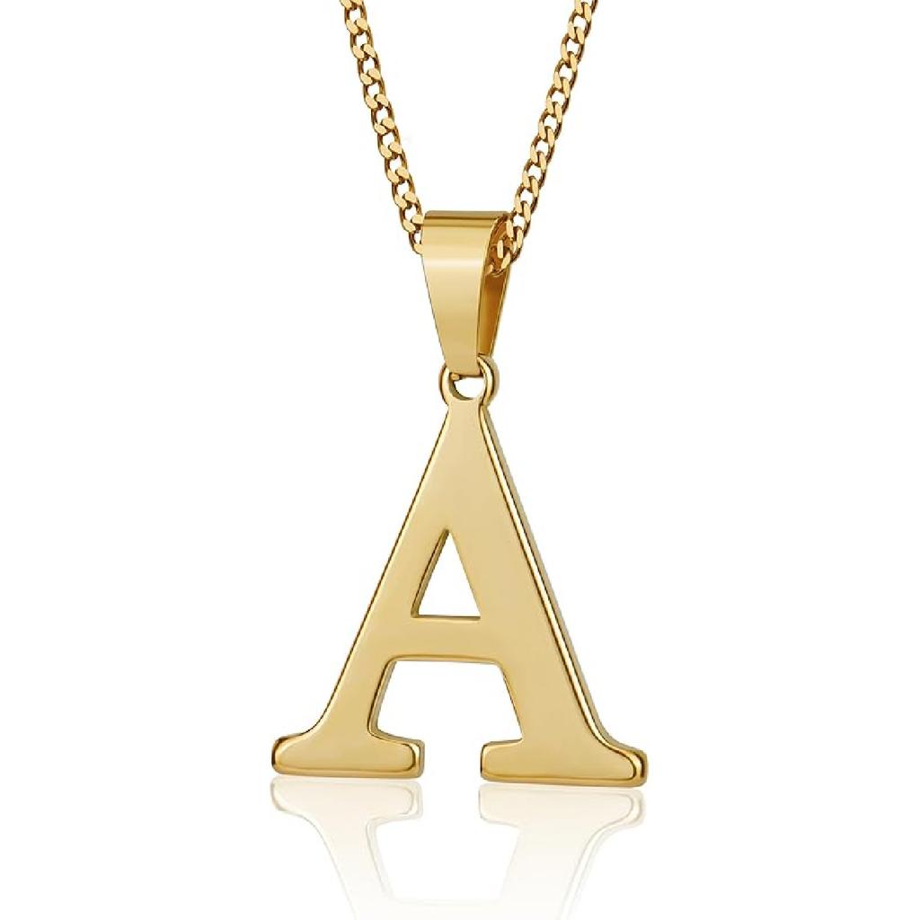 Suweibuke Initial Necklace for Men Women Boys Girls, 18K Gold Plated 26 Letters Pendant Necklace, Personalized Jewelry Gifts