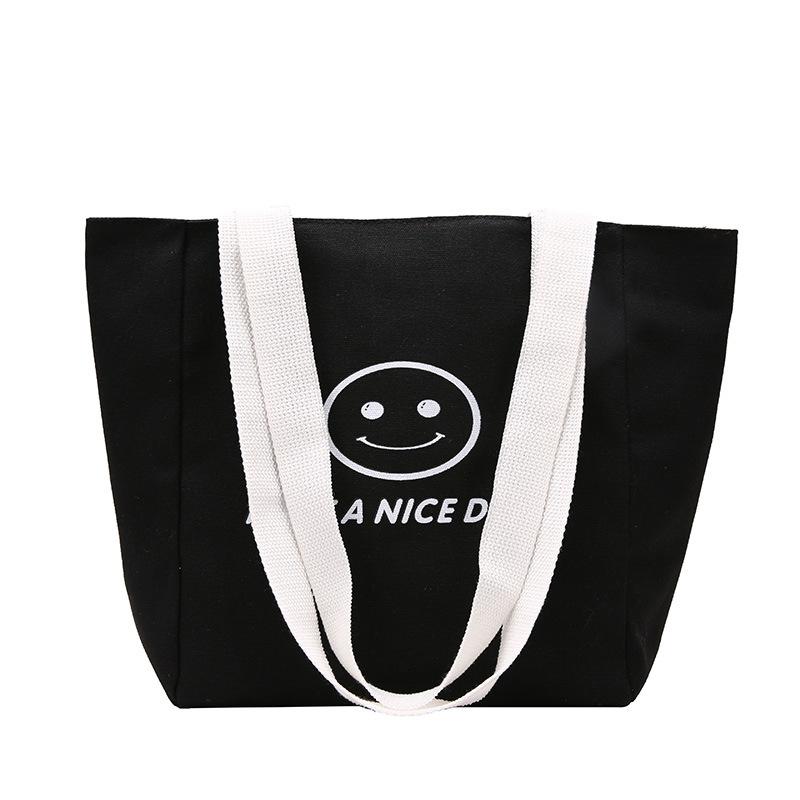 

Новая маленькая свежая литературная холщовая женская сумка широкий плечевой ремень маленький рюкзак смайлик простая школьная сумка через плечо чёрный