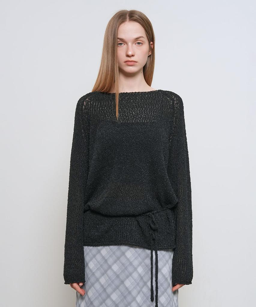 GENERALIDEA Sheer Boucle Boat Neck Pullover [Black] / Gf1Lkp511