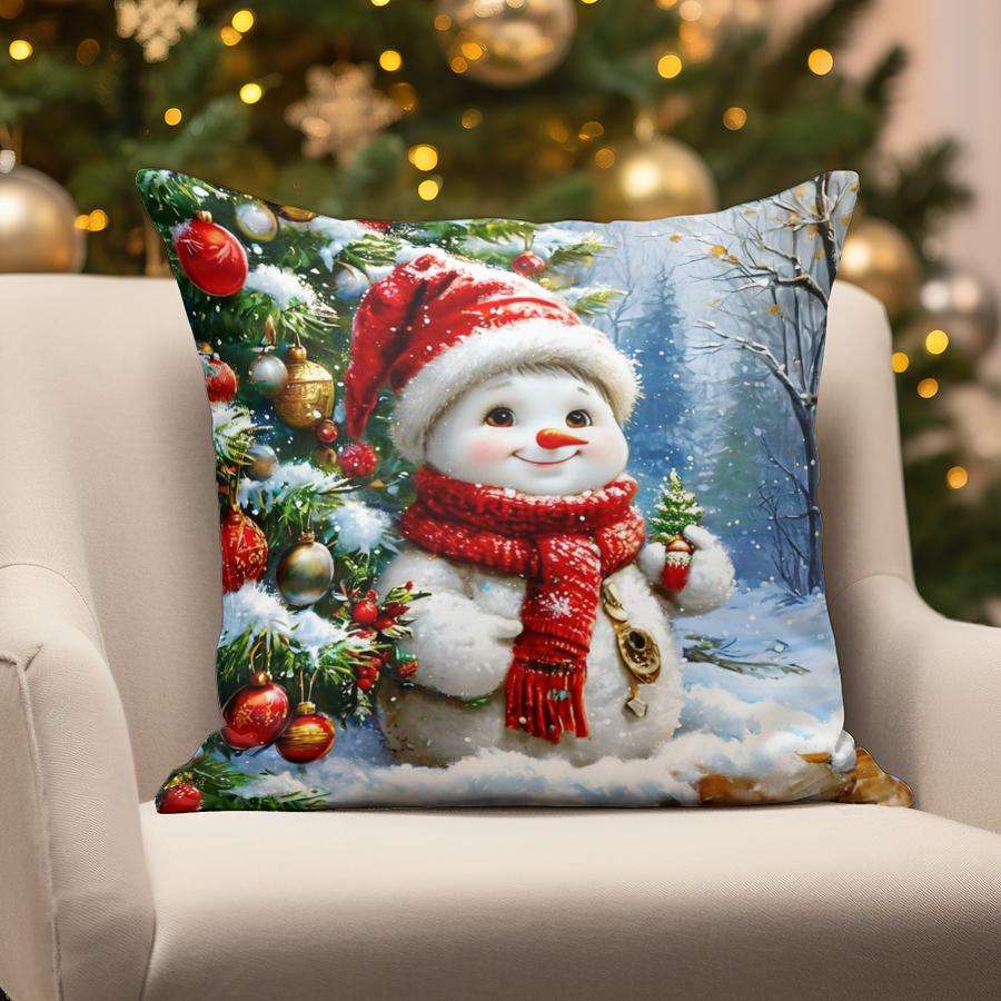 Home Decor Christmas Snowman & Tree Pillows Suitable For Sofa Bedroom Car Pillow Cover Cushion Rectangular Back Cushion