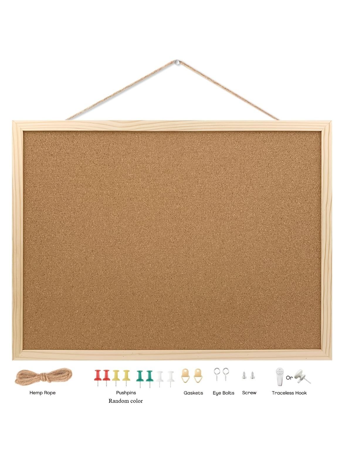 

Large Pine Wood Framed Cork Bulletin Board-Wall-Mounted Board with Push Pins&Rope,Hardware Included-For Organizing Note,Schedule