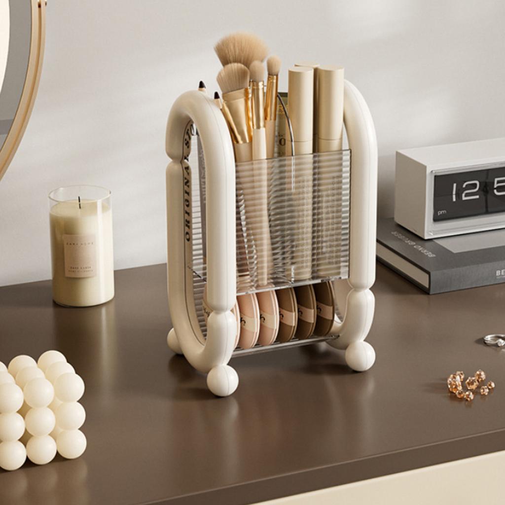 Makeup Brush Cosmetic Brush Holder Stand with Compartments for Eyebrow Pencil Lipstick Makeup Brush Pen Storage