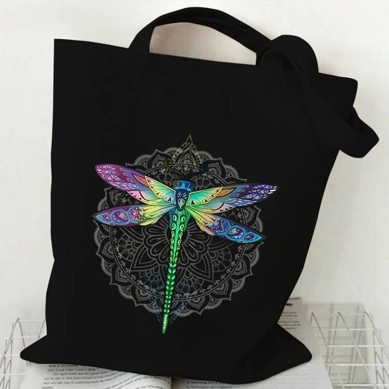 

Женская холщовая сумка-тоут Gold Moon Dragonfly, модная сумка для покупок в стиле ретро унисекс, сумка через плечо